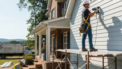 Knoxville, TN siding contractor installing vinyl siding on a home exterior