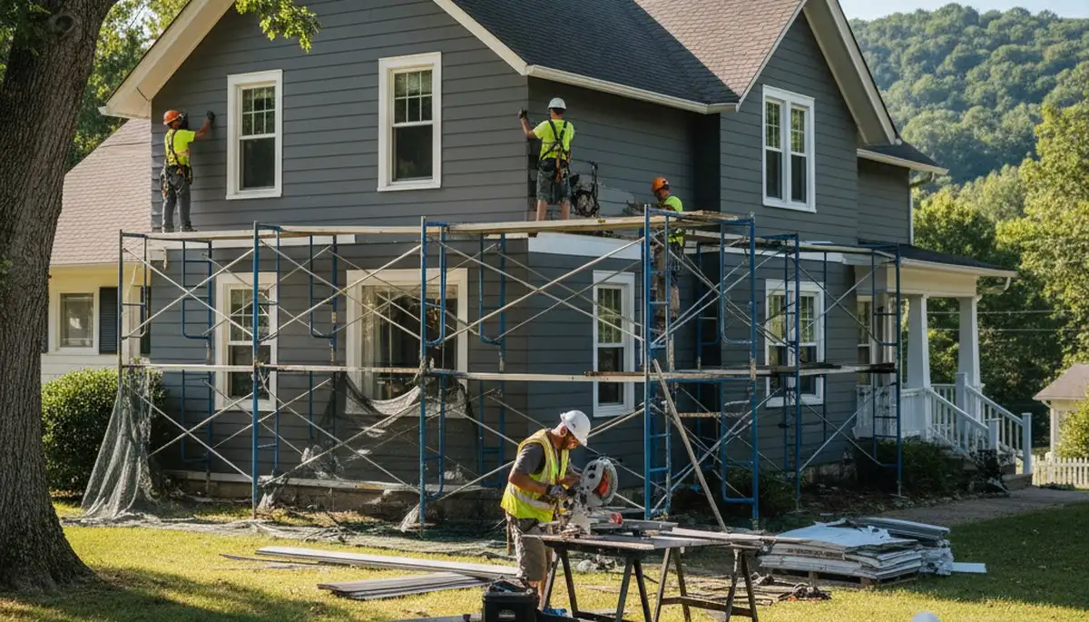 Knoxville, TN siding contractor installing durable vinyl siding on a home exterior