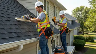 Knoxville, TN siding and gutter repair crew fixing leaks and sagging on a home exterior
