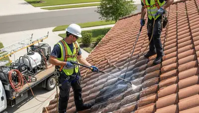 Roof cleaning in Knoxville, TN for vinyl siding business by FX Remodeling & Exteriors